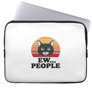 Lustiges Schwarzes Katze Ew Leute Retro Sonnenunte Laptopschutzhülle
