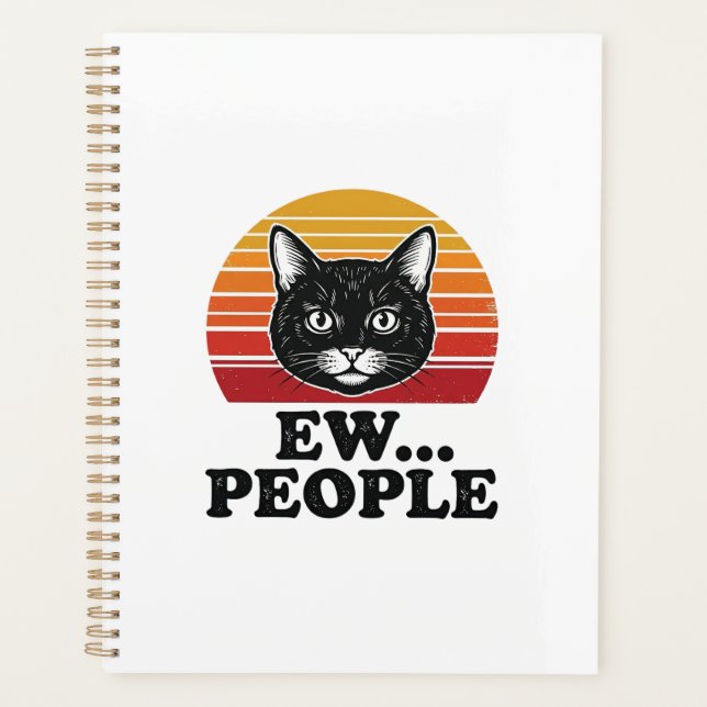 Lustiges Schwarzes Katze Ew Leute Retro Sonnenunte Planer (Vorderseite)