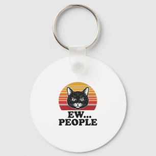 Lustiges Schwarzes Katze Ew Leute Retro Sonnenunte Schlüsselanhänger