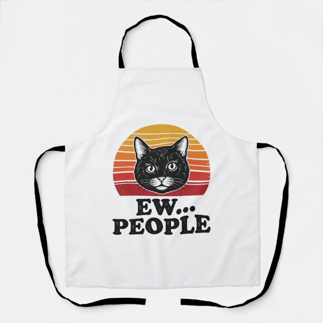 Lustiges Schwarzes Katze Ew Leute Retro Sonnenunte Schürze (Vorderseite)
