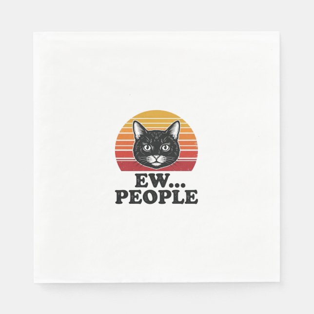 Lustiges Schwarzes Katze Ew Leute Retro Sonnenunte Serviette (Vorderseite)