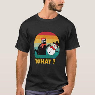 Lustiges Schwarzes Katze Schiebt Schneemann-Shirt  T-Shirt