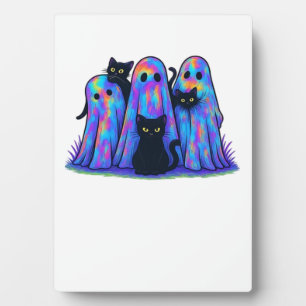 Lustiges schwarzes Katze und Geist Halloween Essen Fotoplatte