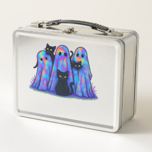 Lustiges schwarzes Katze und Geist Halloween Essen Metall Brotdose