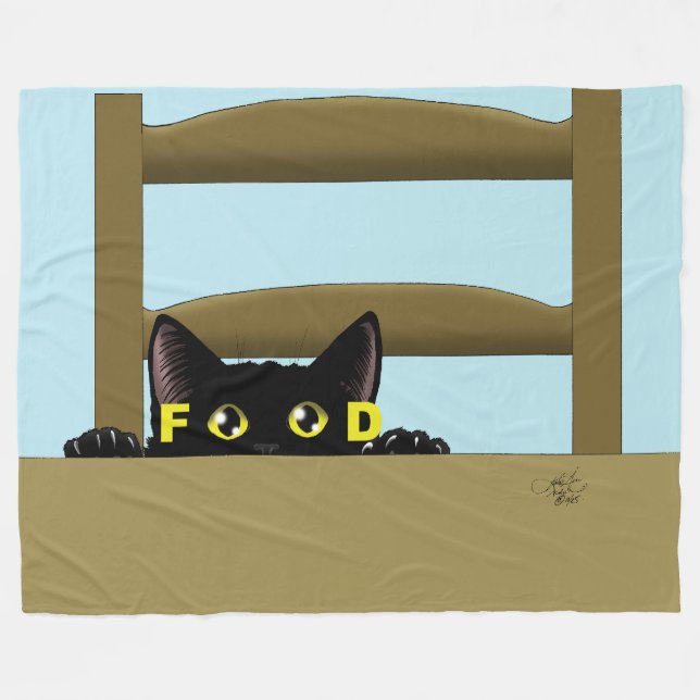 Lustiges Schwarzes Katzenfutter Hungrige Katze Hum Fleecedecke (Vorderseite (Horizontal))