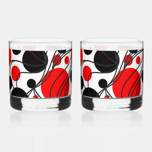 Lustiges schwarzes und rotes Art Deco Rock Whiskey Whiskyglas