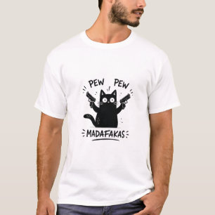 Lustiges Schwarzkatze Pew Pew Design T-Shirt
