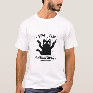 Lustiges Schwarzkatze Pew Pew Design T-Shirt