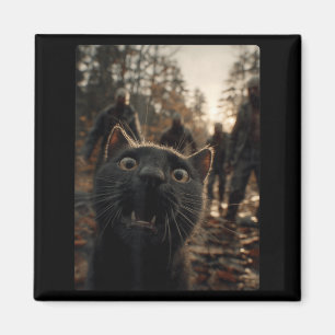 Lustiges Schwarzkatzen-Selfie mit Zombie-Tier Magnet
