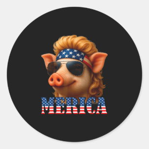 Lustiges Schwein amerikanische Flagge Farmer Unabh Runder Aufkleber