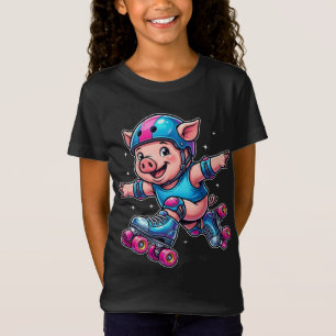Lustiges Schwein auf Rollschuhen Süßes Skater-Tier T-Shirt
