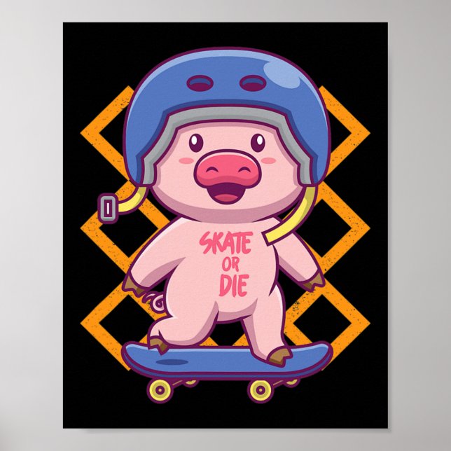 Lustiges Schwein auf Skateboard-Design  Poster (Vorne)