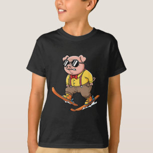 Lustiges Schwein Auf Skiern Alpen-Schnee-Berg-Renn T-Shirt