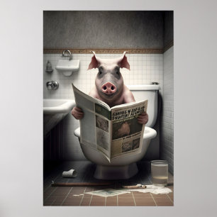 Lustiges Schwein Badezimmer Druck Tiere an der Toi Poster