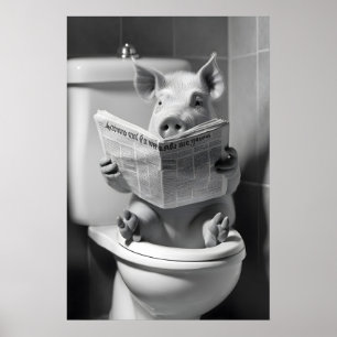 Lustiges Schwein Badezimmer Druck, Toilette Zeitun Poster