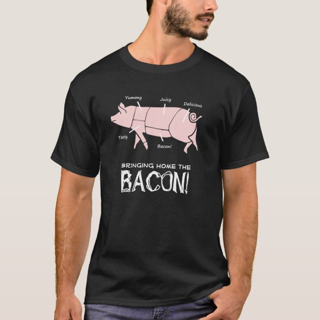 Lustiges Schwein, das Zuhause den Speck dunkler T-Shirt (Vorderseite)