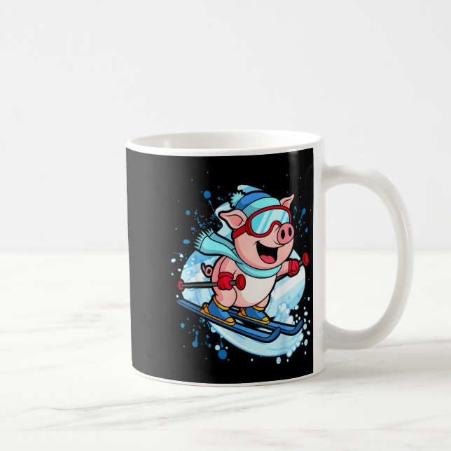 Lustiges Schwein fährt Ski-Design Winterferien  Kaffeetasse (Rechts)