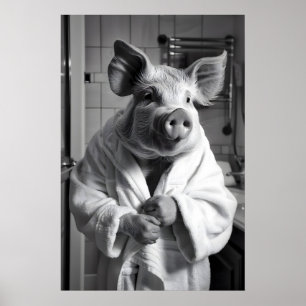 Lustiges Schwein im Bademantel Druck Skurriler Bad Poster