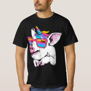 Lustiges Schwein Schweinchen Einhorn Horn Brille S T-Shirt