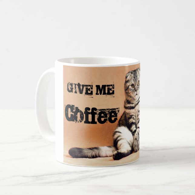 Lustiges Scottishfalte Katzensitzen Kaffeetasse (Vorderseite Links)