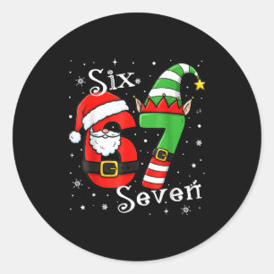 Lustiges Sechs Sieben 67 Meme 6 7 Elf Santa Weihna Runder Aufkleber