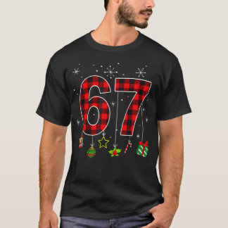 Lustiges Sechs Sieben 6 7 Meme Humor 67 Rot karier T-Shirt