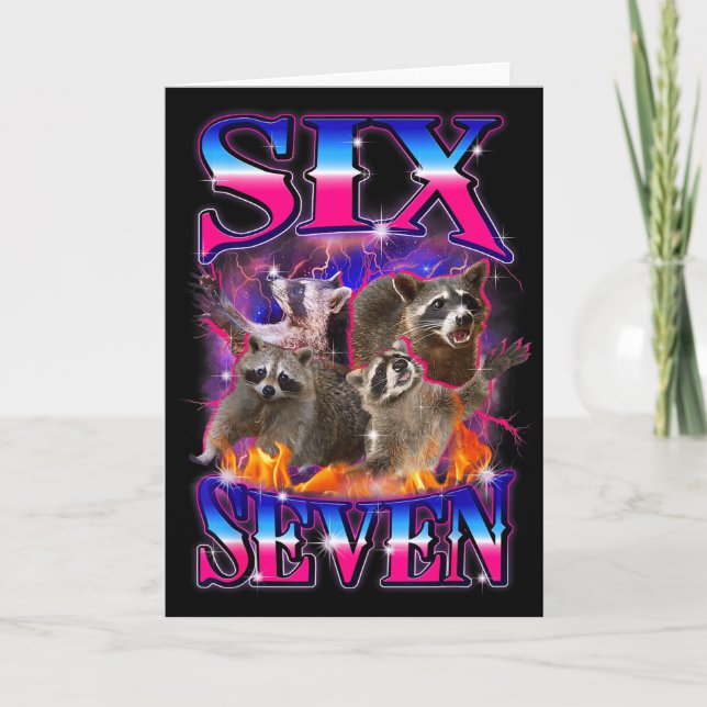 Lustiges Six Seven 67 Meme 67 Waschbär Meme Bootle Karte (Vorderseite)