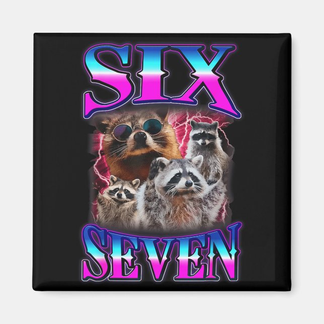 Lustiges Six Seven 67 Meme 67 Waschbär Meme Bootle Magnet (Vorne)