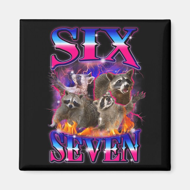 Lustiges Six Seven 67 Meme 67 Waschbär Meme Bootle Magnet (Vorne)