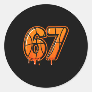 Lustiges Six Seven 67 Meme Gen Alpha 67 Basketball Runder Aufkleber