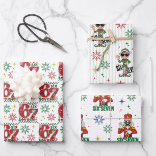 Lustiges Six Seven 67 Meme Retro Weihnachten Humor Geschenkpapier Set