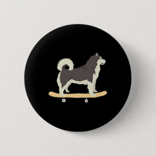 Lustiges Skateboarding Sibirisches Husky-Hund-Gesc Button