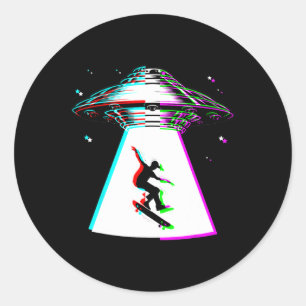 Lustiges Skateboarding-Ufo-Skater-Alien-Entführung Runder Aufkleber