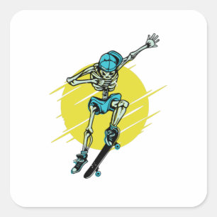 Lustiges Skater-Skelett-Skateboard-Design Quadratischer Aufkleber