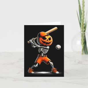 Lustiges Skelett Baseball Kürbis Halloween Kostüm Karte