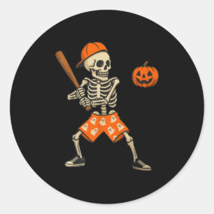 Lustiges Skelett Baseball Schlagmann Halloween Kos Runder Aufkleber