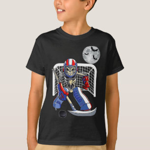 Lustiges Skelett beim Eishockey spielen Frohes Hal T-Shirt
