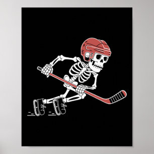 Lustiges Skelett, das Eis-Hockey-Liebhaber Grusel- Poster