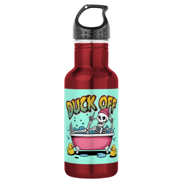 Lustiges Skelett-Design "Duck Off" - 61161 gerahmt Edelstahlflasche (Vorderseite)