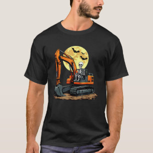 Lustiges Skelett fährt Bagger Halloween Bau T-Shirt
