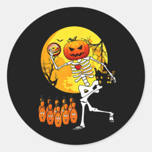 Lustiges Skelett Halloween Bowling Spieler Und Ges Runder Aufkleber