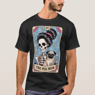 Lustiges Skelett Halloween Pug Mama Tarotkarte Hex T-Shirt