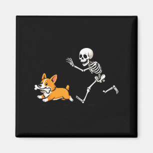 Lustiges Skelett jagt Corgi Halloween Hundemutter  Magnet