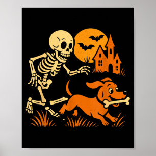 Lustiges Skelett jagt Dackel Hund Lustig Poster