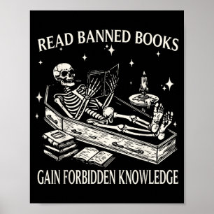 Lustiges Skelett liest verbotene Bücher und gewinn Poster
