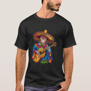 Lustiges Skelett Mariachi Gitarre Tasche Cinco De T-Shirt