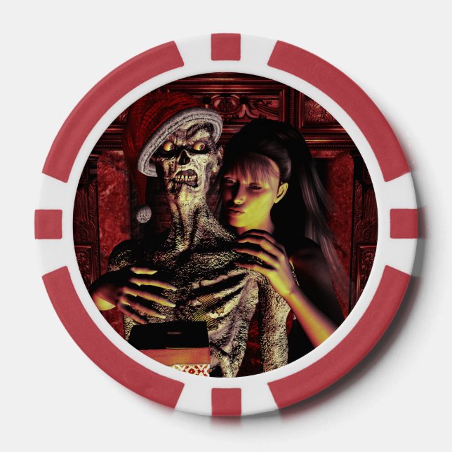 Lustiges Skelett mit Frau Pokerchips (Vorderseite)