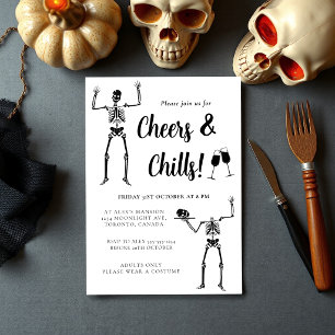 Lustiges Skelett Schwarz-Weiß-Halloween-Party Einladung