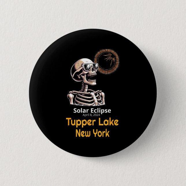 Lustiges Skelett Sonnenfinsternis Tupper Lake Button (Vorderseite)