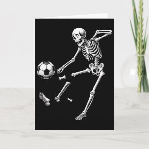Lustiges Skelett spielt Fußball, Halloween-Fußball Karte